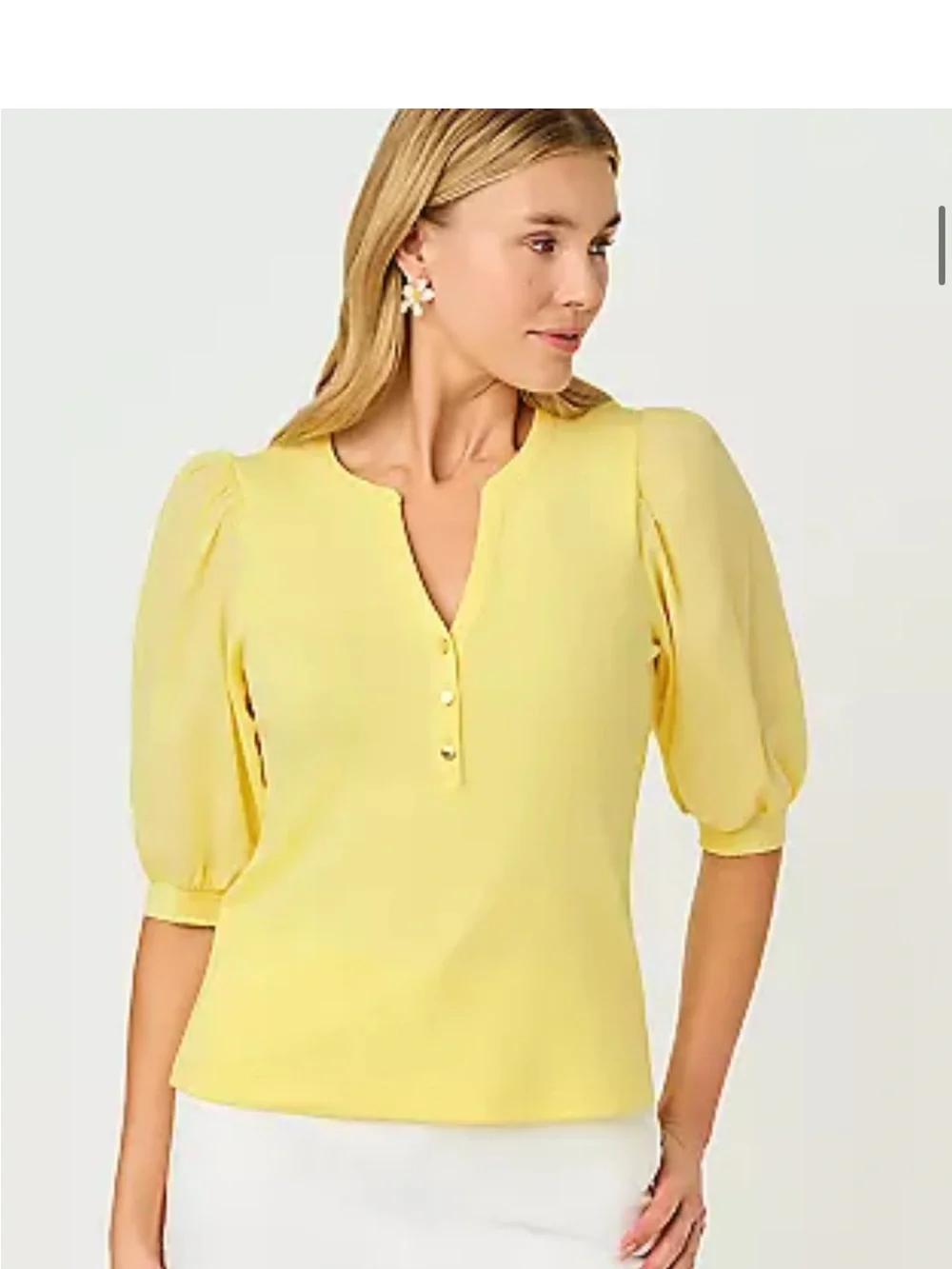 Lilly Pulitzer Yellow Puff-Sleeve Henley Top